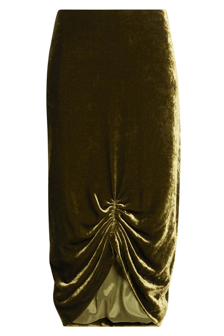 Velvet Midi Skirt, Alternate, color, ARMY GREEN