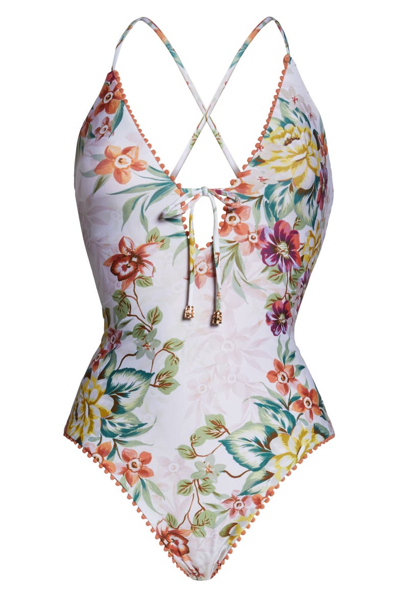 Enchanted Lace-Up One-Piece Swimsuit, Alternate, color, MULTI