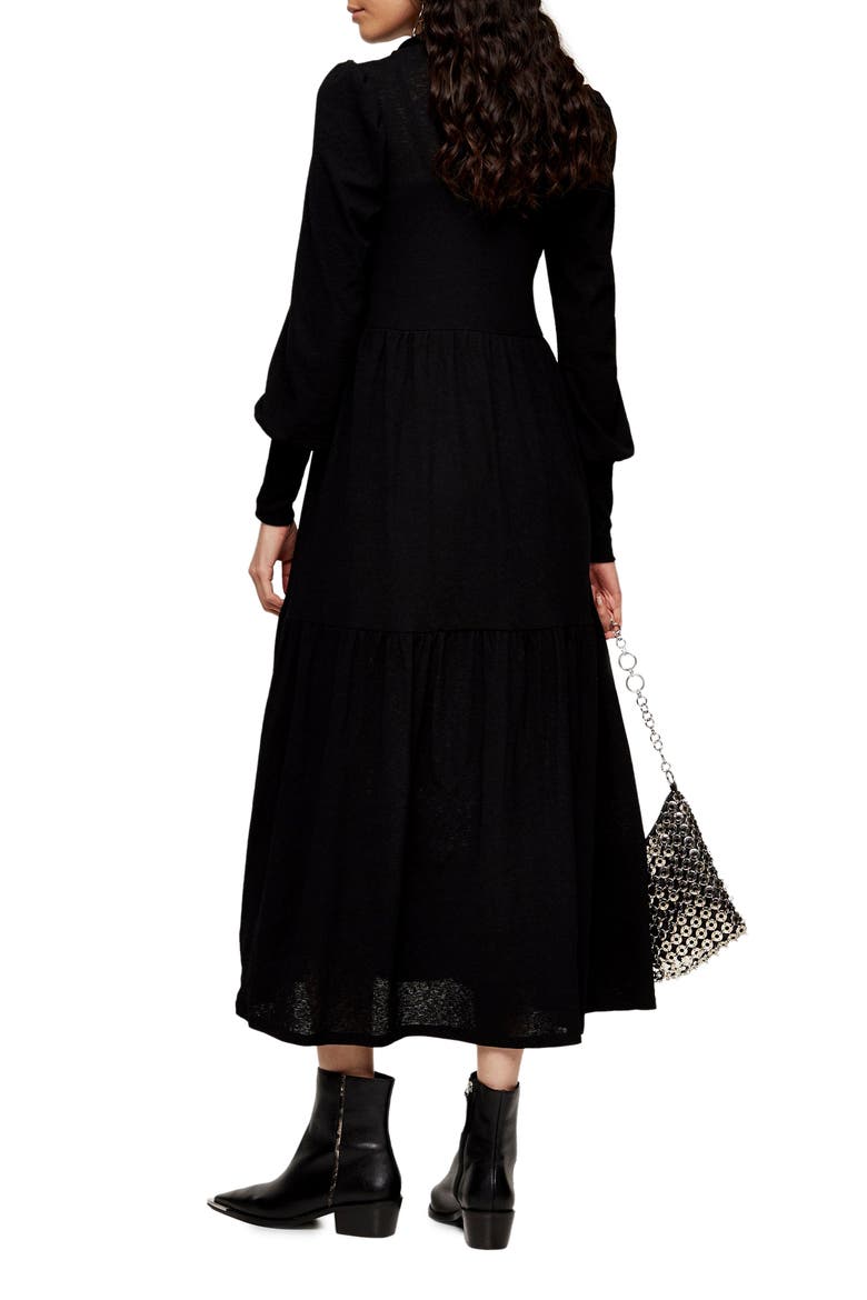 Cardigan Tiered Midi Dress, Alternate, color, BLACK