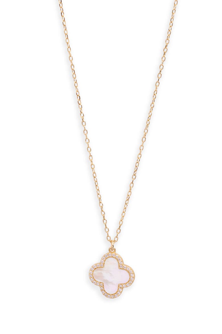 Pavé Crystal & Mother Of Pearl Clover Pendant Necklace, Main, color, GOLD