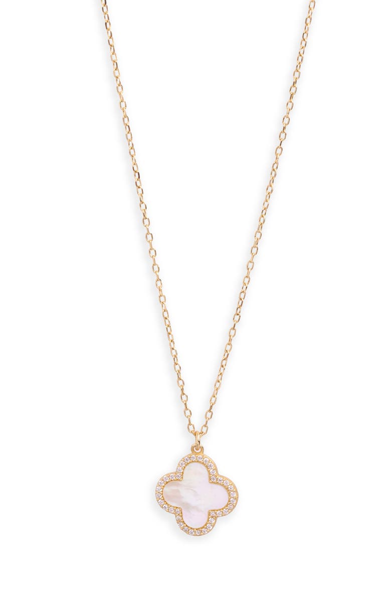 ARGENTO VIVO Pavé Crystal & Mother Of Pearl Clover Pendant Necklace, Main, color, Gold