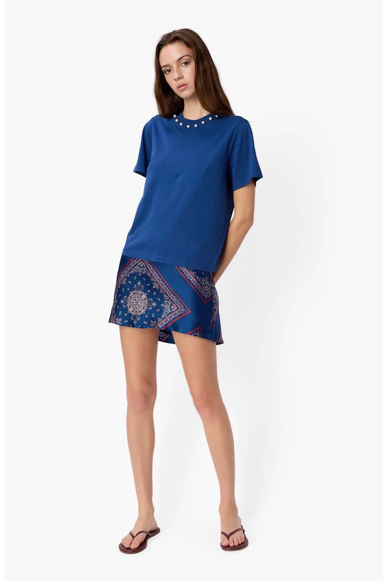 Mattea Faux Pearl Trim Pima Cotton T-Shirt, Alternate, color, SAILOR