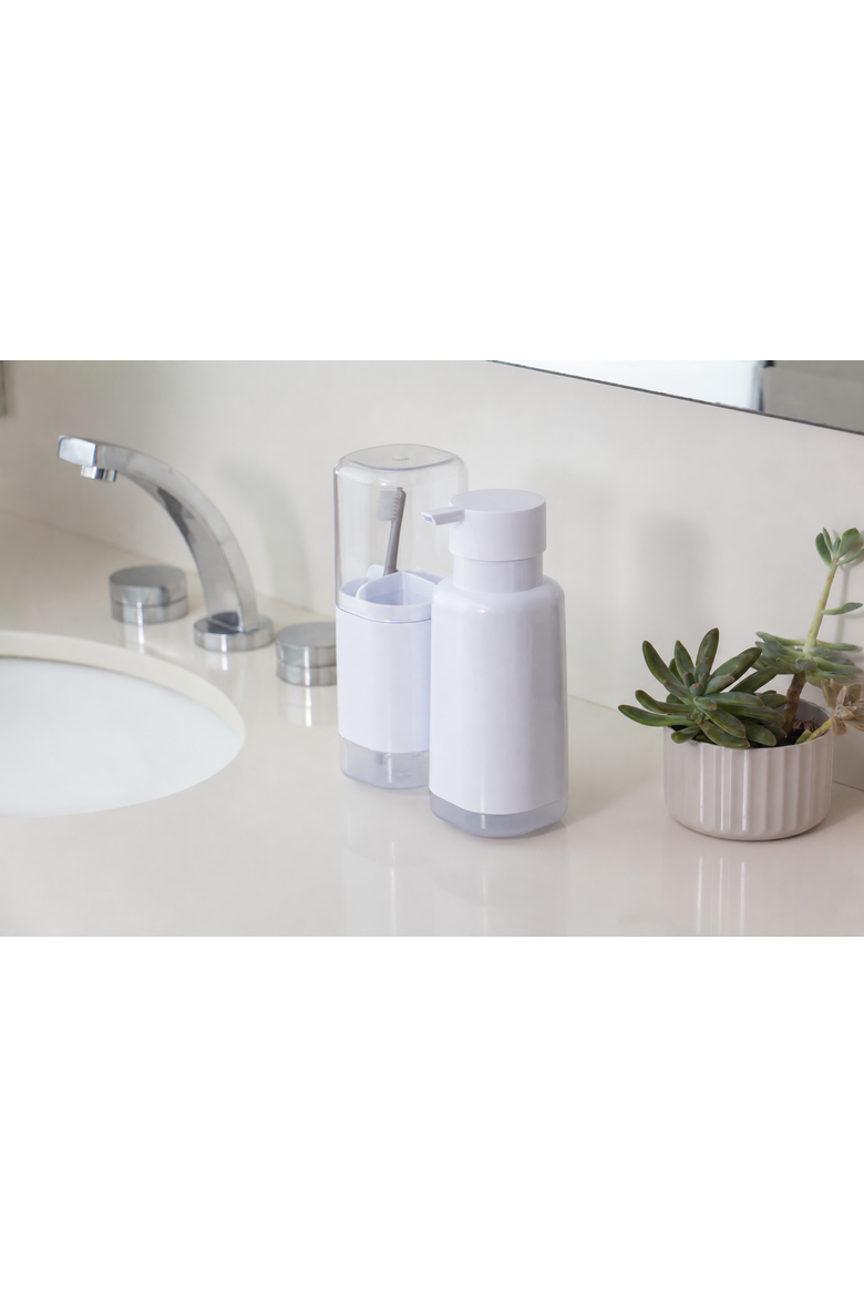 Durable Dual Bathroom Soap Dispenser Toothbrush Holder Organizer, Alternate, color, White