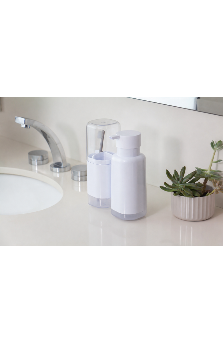 OU Durable Dual Bathroom Soap Dispenser Toothbrush Holder Organizer, Alternate, color, White