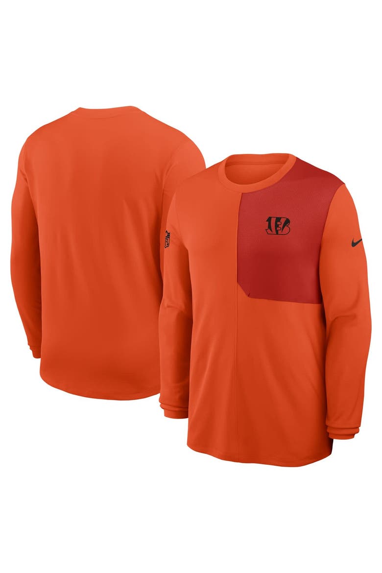 Men's Nike Orange Cincinnati Bengals Sideline Coach UV Performance Long Sleeve T-Shirt, Main, color, Orange
