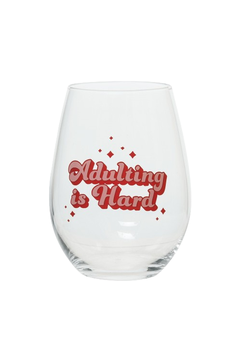 Glass 4.95" Clear Adulting Is Hard Wine Glass Clear 18 oz, Main, color, Clear