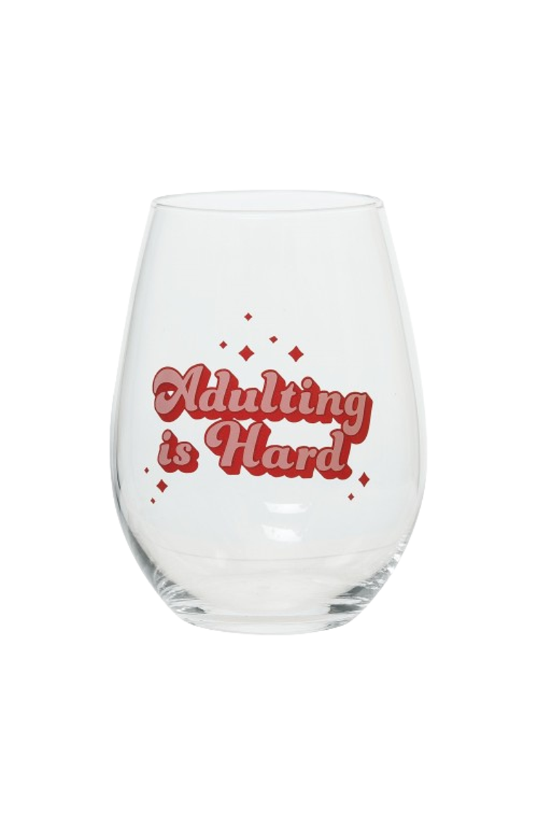 Totalee Gift Glass 4.95" Clear Adulting Is Hard Wine Glass Clear 18 oz, Main, color, Clear