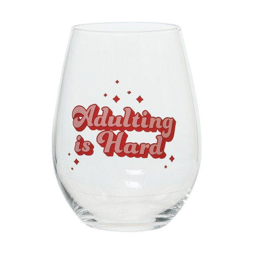 Totalee Gift Glass 4.95" Clear Adulting Is Hard Wine Glass Clear 18 oz In Transparent