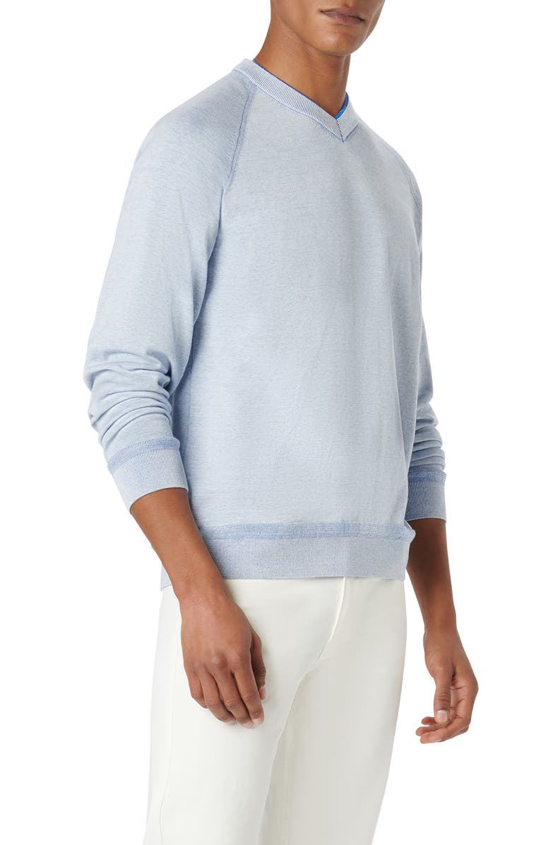 Bugatchi Cotton & Silk V-Neck Sweater, Alternate, color, Classic Blue