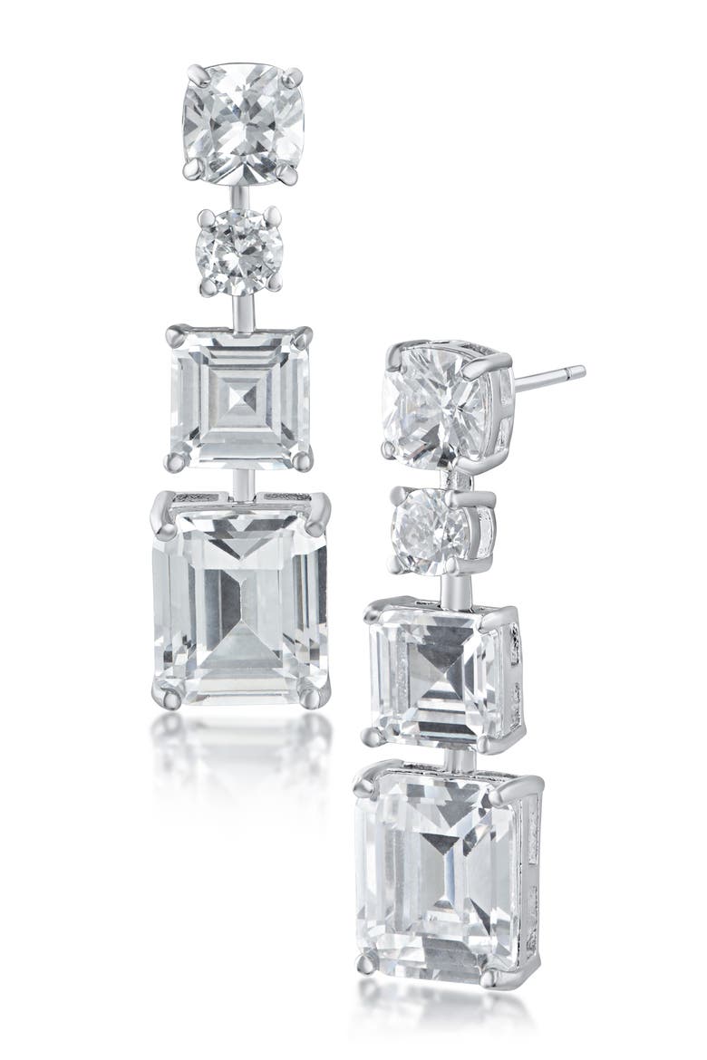 Mixed Cut Cubic Zirconia Linear Drop Earrings, Main, color, CLEAR SILVER
