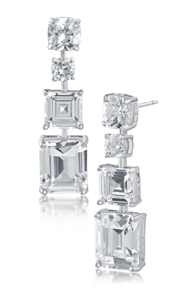 CZ by Kenneth Jay Lane Mixed Cut Cubic Zirconia Linear Drop Earrings, Main, color, Clear Silver