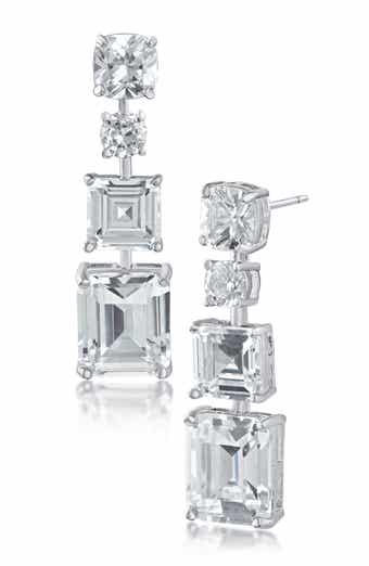 Mixed Cut Cubic Zirconia Linear Drop Earrings