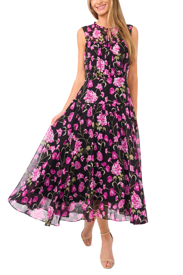 Pleated Sleeveless Maxi Dress, Main, color, RICH BLACK