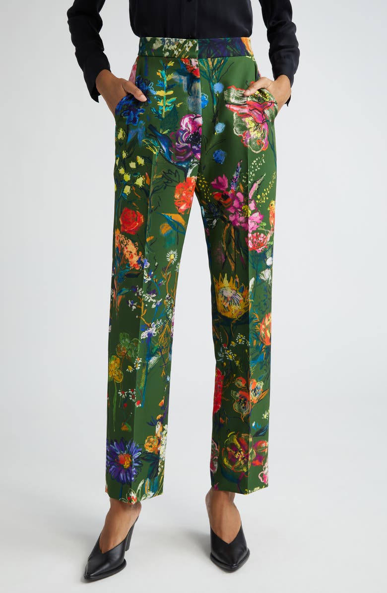 Lela Rose Floral Print Slim Ankle Pants, Main, color, 