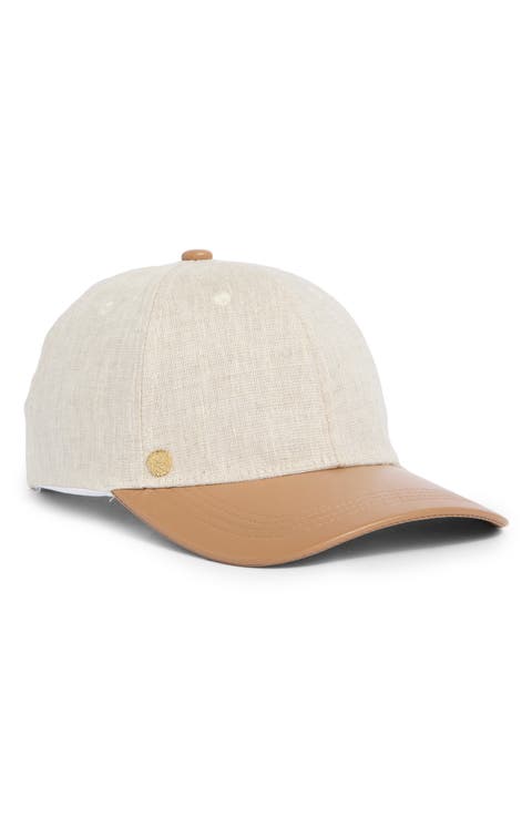 Linen and Faux Leather Baseball Cap