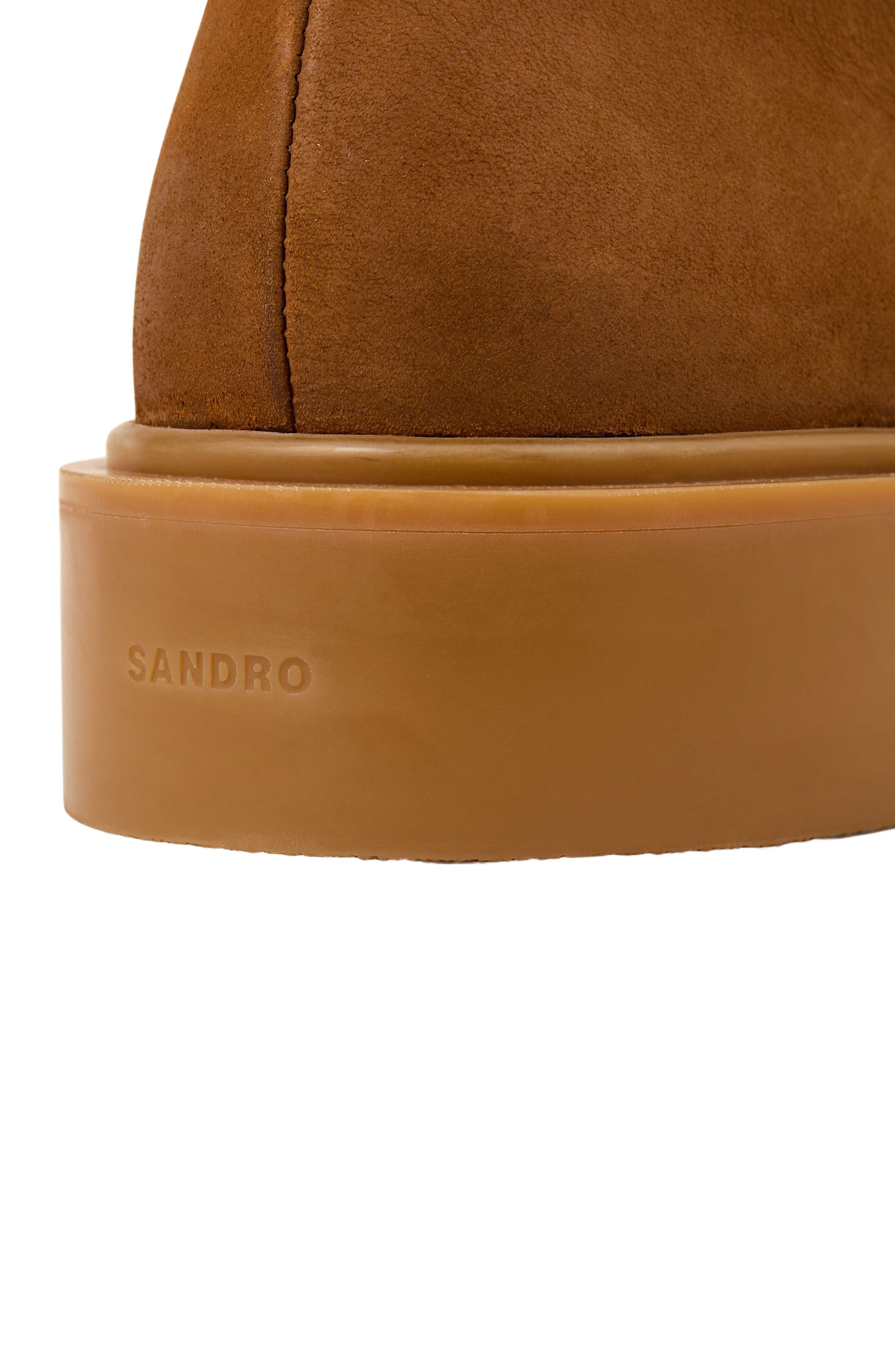 SANDRO Nubuck and leather boots, Alternate, color, Cognac