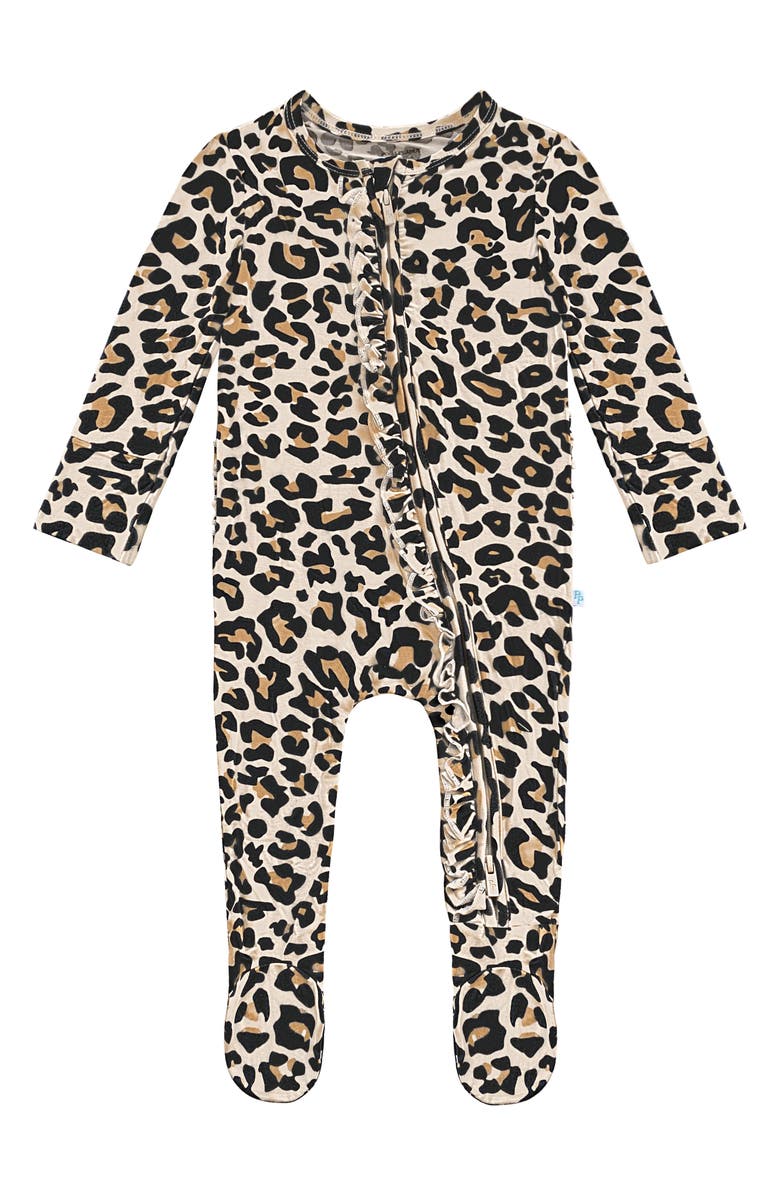 Posh Peanut Lana Leopard Ruffle Footie, Main, color, Lana Leopard