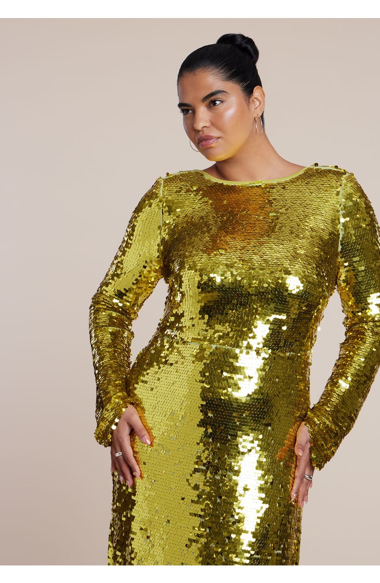 ELOQUII Sleeve Detail Pailette Gown, Alternate, color, Antique Moss