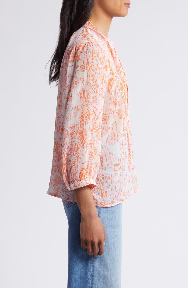 Vince Camuto Balloon Sleeve Floral Peasant Top, Alternate, color, Orange Fizz