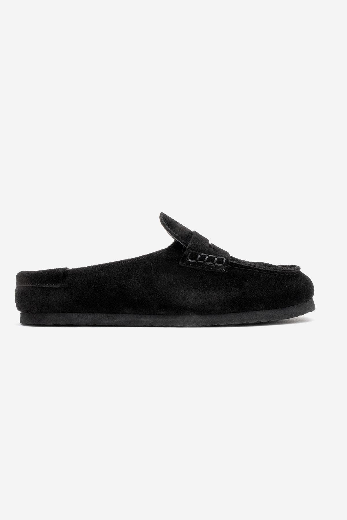 Forever & Always Shoes Priva Leather Slip-On Slipper, Alternate, color, Black Suede