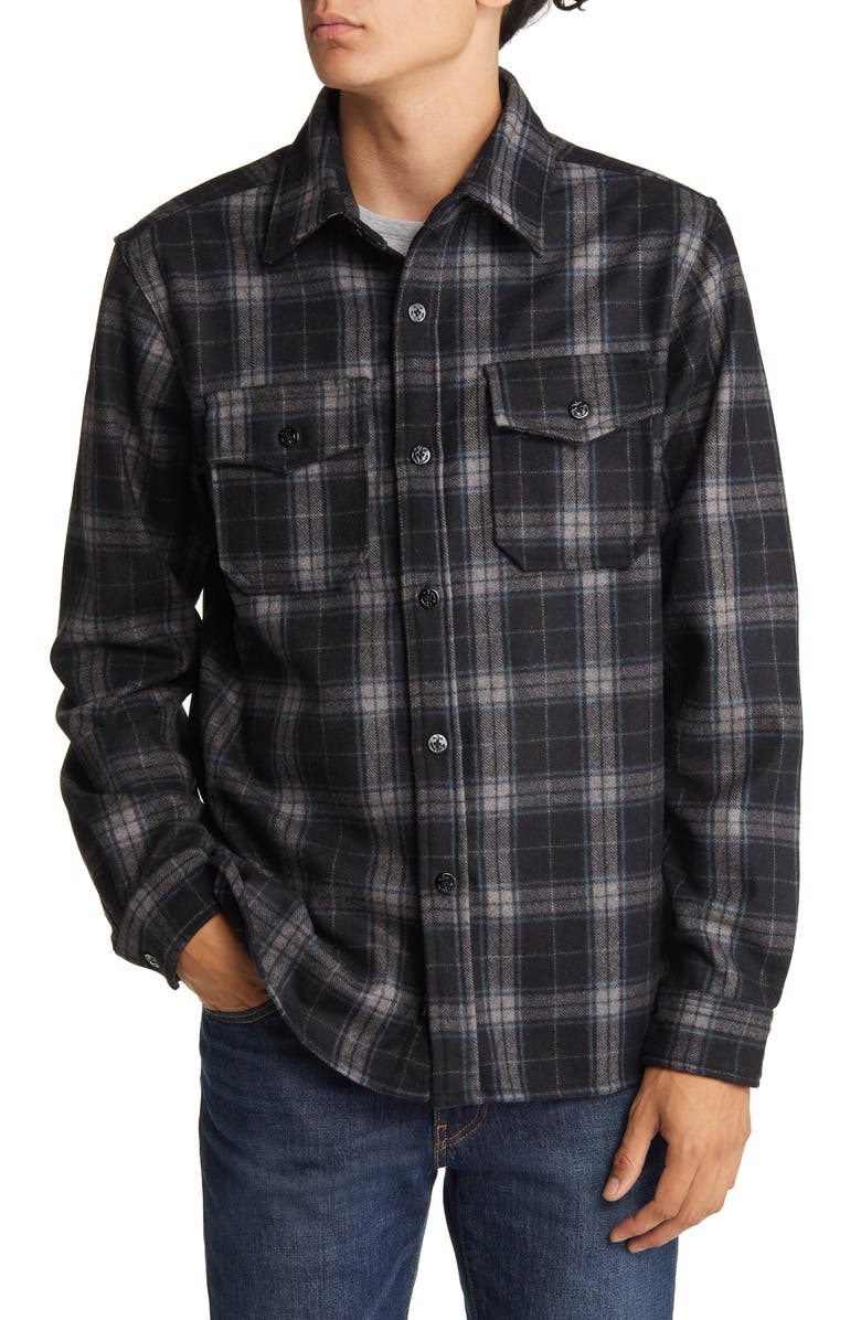 Schott NYC Plaid Wool Blend Button-Up Shirt Jacket, Alternate, color, 