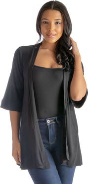 24seven Comfort Apparel Open Front Elbow Length Sleeve Cardigan
