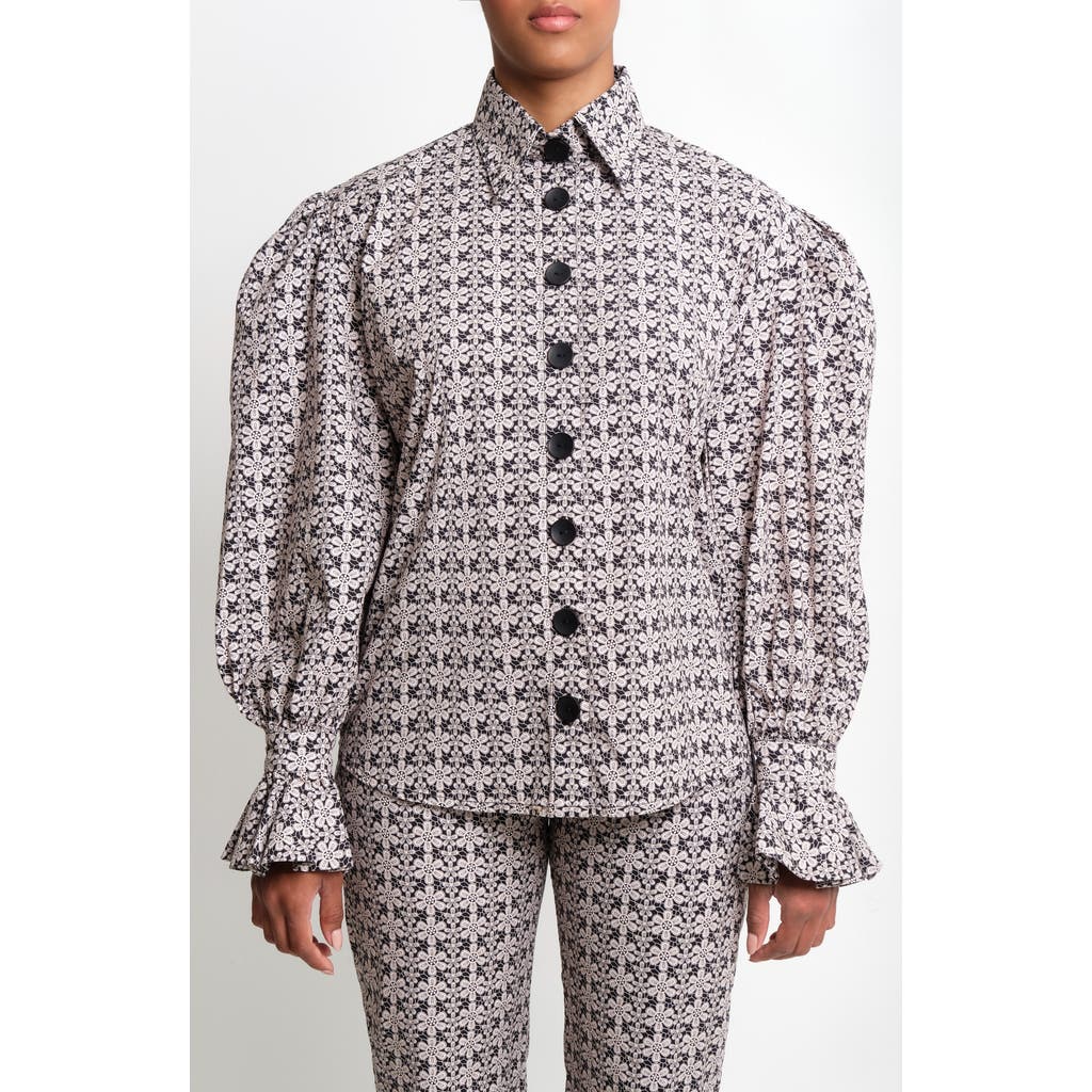 The Lulo Project Sotomayor Puff Sleeve Button-up Shirt In Gray