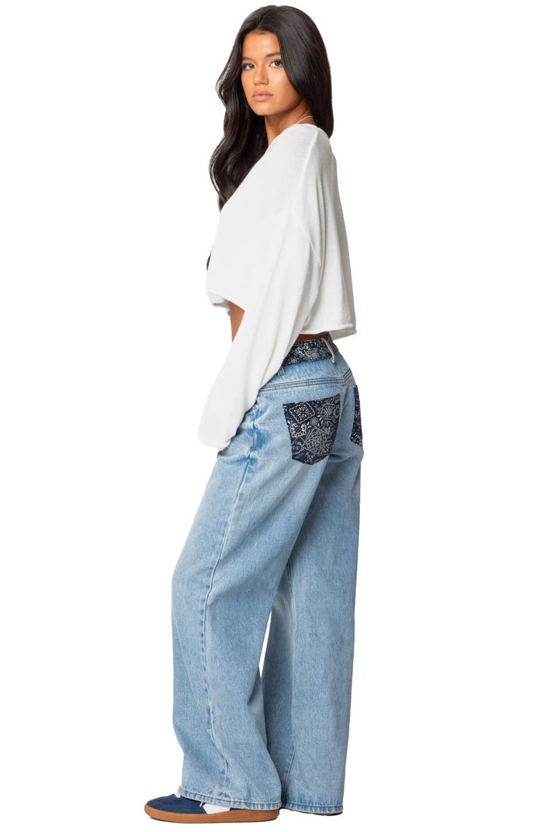 EDIKTED Bandana Bliss Low Rise Wide Leg Jeans, Alternate, color, Blue-Washed
