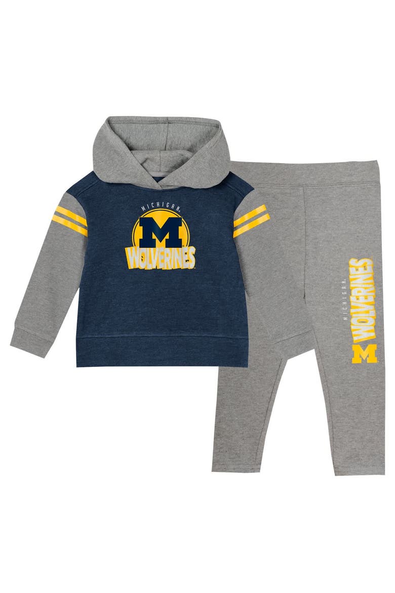 Girls Infant Navy Michigan Wolverines Clubhouse Pullover Hoodie & Legging Set, Main, color, Navy