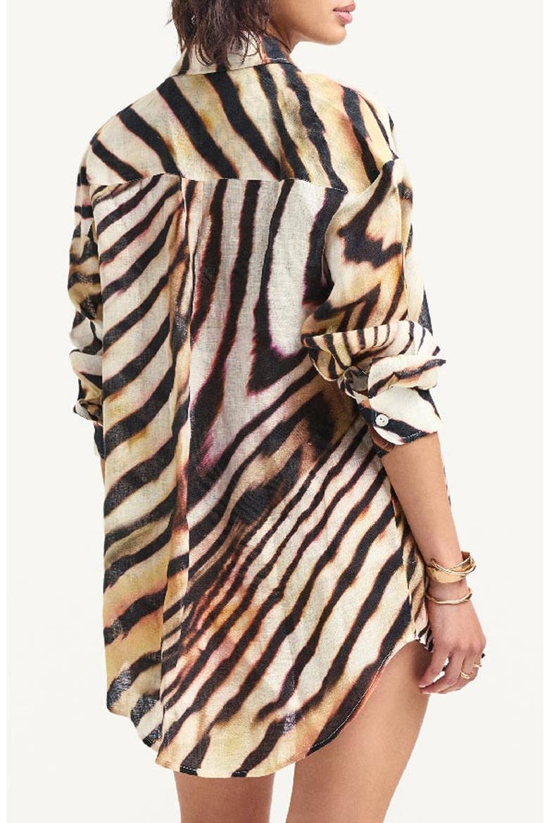 Playa Oversize Linen Cover-Up Shirt, Alternate, color, SHELL STRIPE