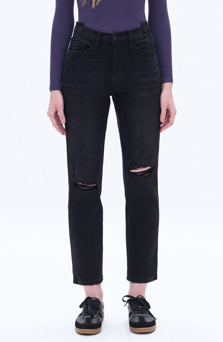 Bayeas Distressed High Waist Ankle Straight Leg Jeans, Main, color, Black