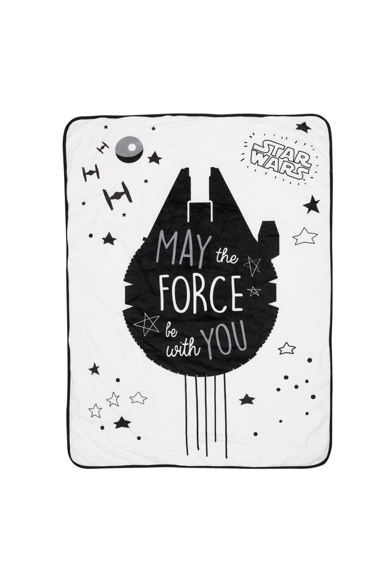 Star Wars Millennium Falcon Soft Faux Shearling Baby Blanket, Main, color, White