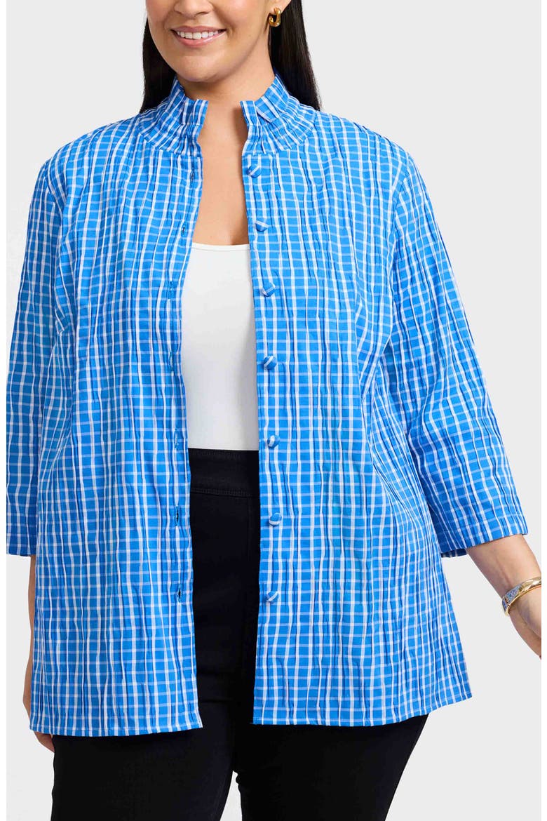 Carolina Crinkled Gingham Cotton Blend Shirt Jacket, Main, color, MINERAL BLUE/ WHITE