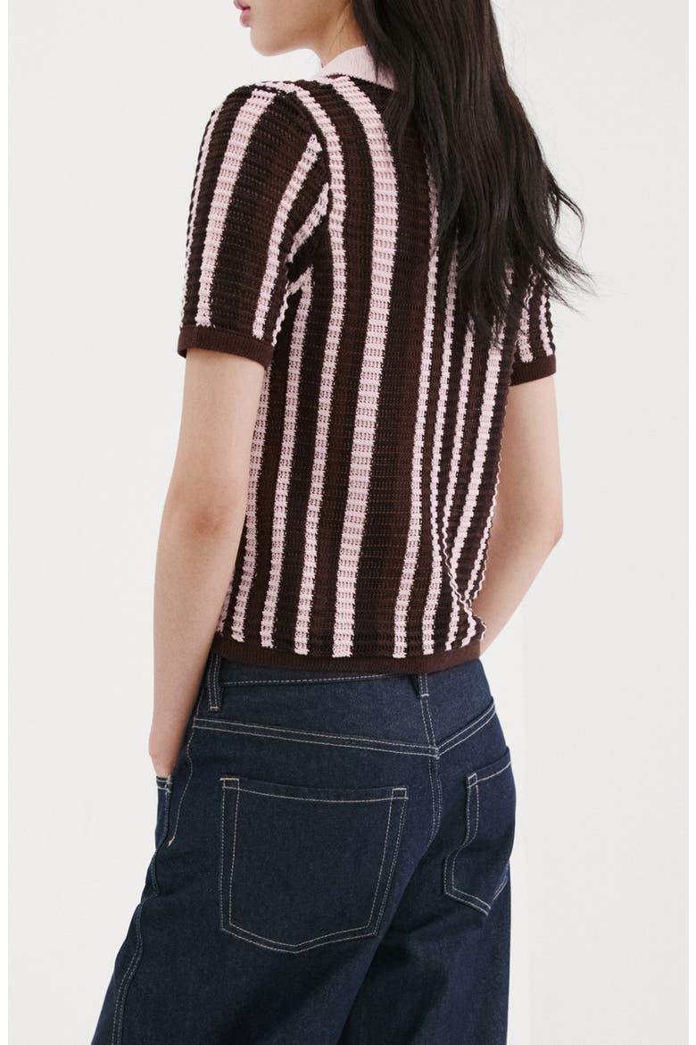 Stripe Short Sleeve Polo Sweater, Alternate, color, CHOCOLATE