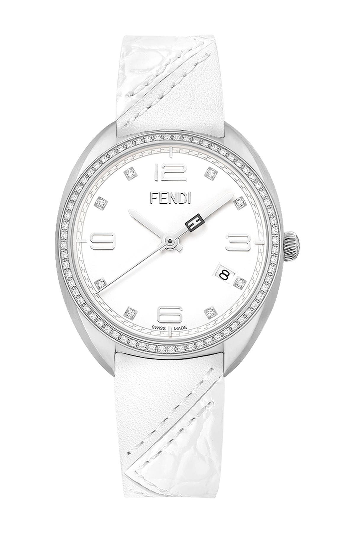 Fendi Women's Momento Fendi Diamond Bezel Leather Strap Watch, 34mm - 0.35 ctw