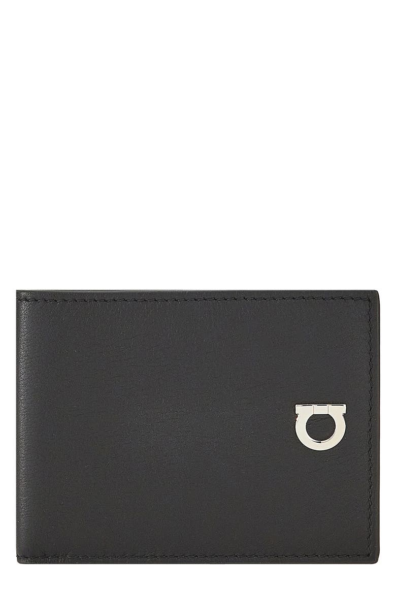 Salvatore Ferragamo Gancio Leather Bifold Wallet, Main, color, NERO