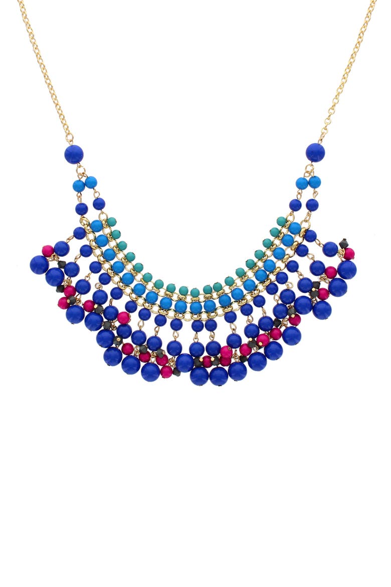 Beaded Fringe Bib Necklace, Main, color, GOLD / BLUE
