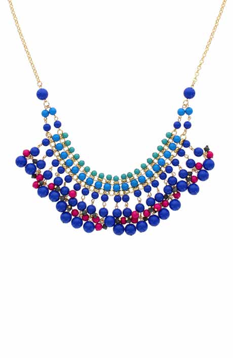 OLIVIA WELLES Beaded Fringe Bib Necklace