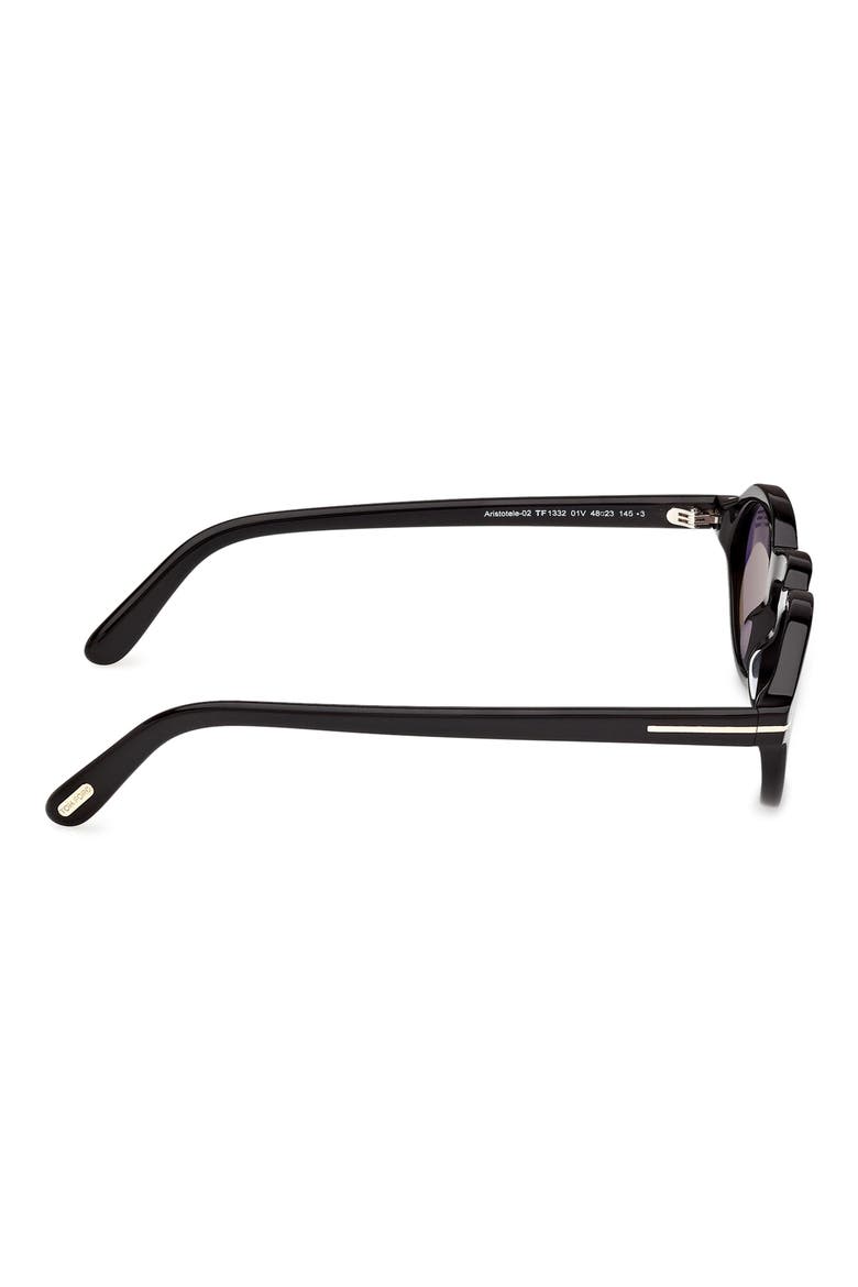 Aristotele 48mm Small Oval Sunglasses, Alternate, color, SHINY BLACK / BLUE LENS