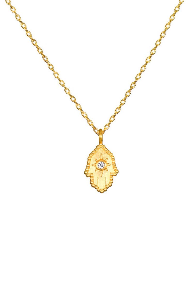 Protective Hand White Topaz Hamsa Necklace, Main, color, Gold