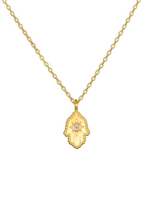 Protective Hand White Topaz Hamsa Necklace