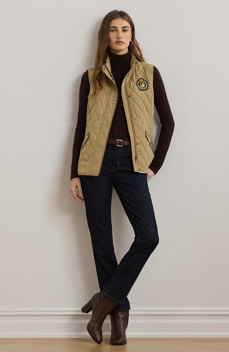 Lauren Ralph Lauren Crest Patch Diamond Quilted Vest, Alternate, color,