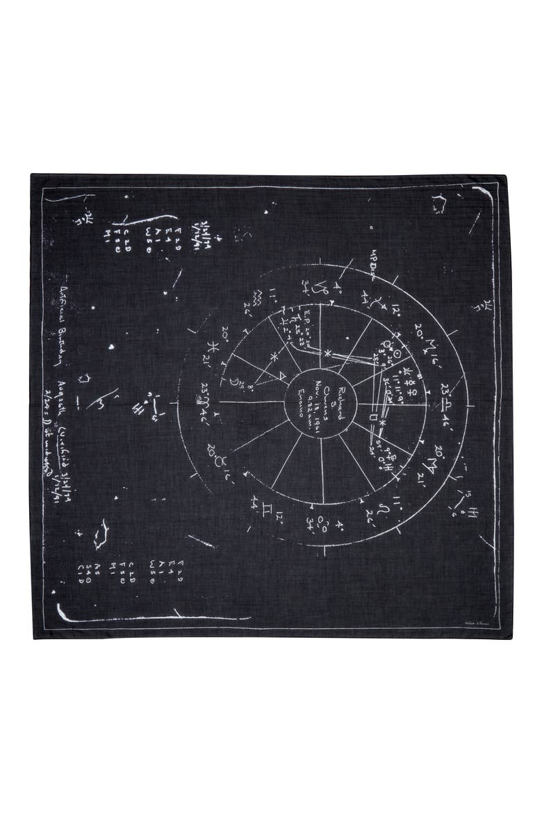 Temple Astrology Print Cotton Scarf, Alternate, color, BLACK/ MILK