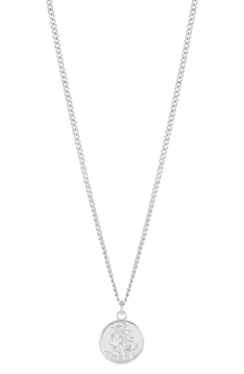 Estella Bartlett St. Christopher Pendant Necklace, Main, color, Silver