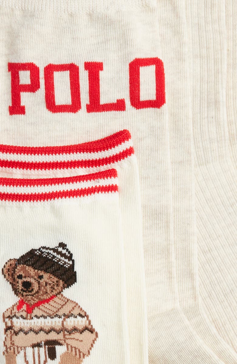 Polo Ralph Lauren Colorado Bear Assorted 3-Pack Cotton Blend Crew Socks, Alternate, color, Oatmeal