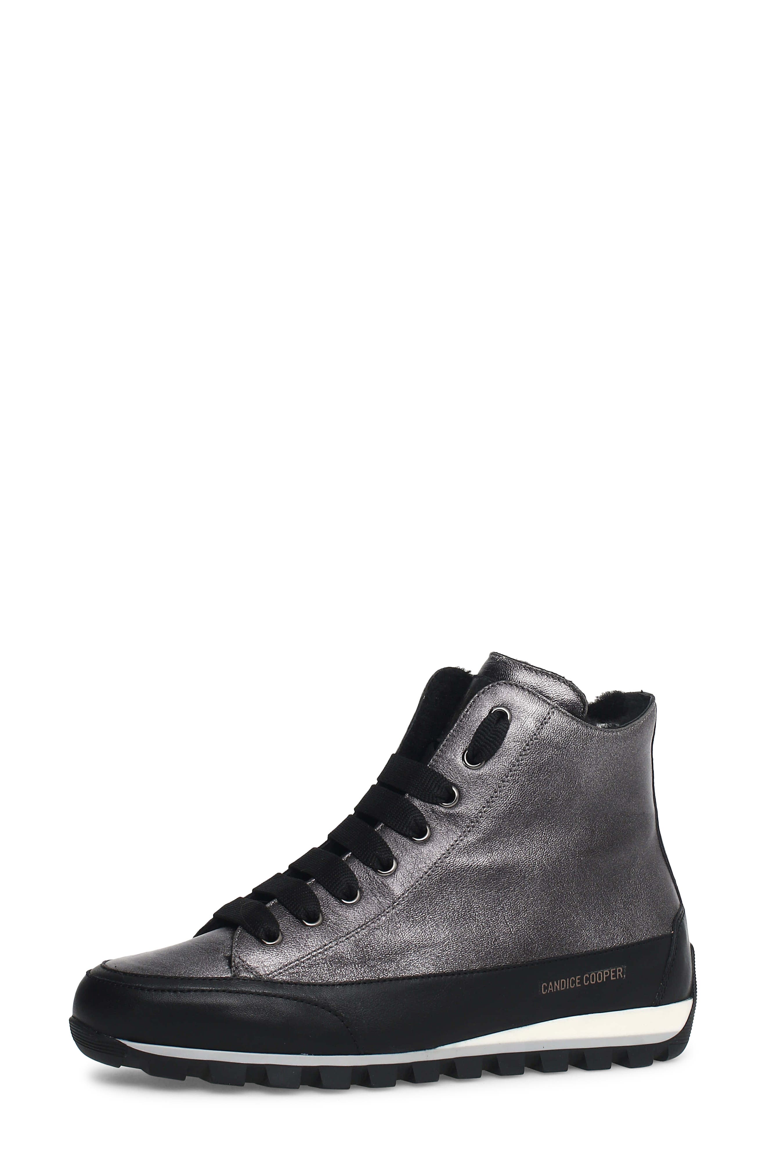 Candice Cooper Janis Genuine Shearling Sneaker, Alternate, color, Metallic Black