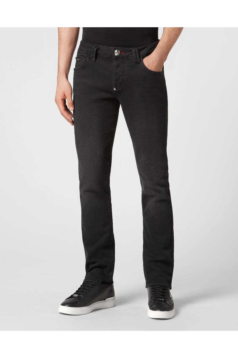 Denim Trousers Straight Cut Supreme Iconic Plein Basic Men, Main, color, DarkSide