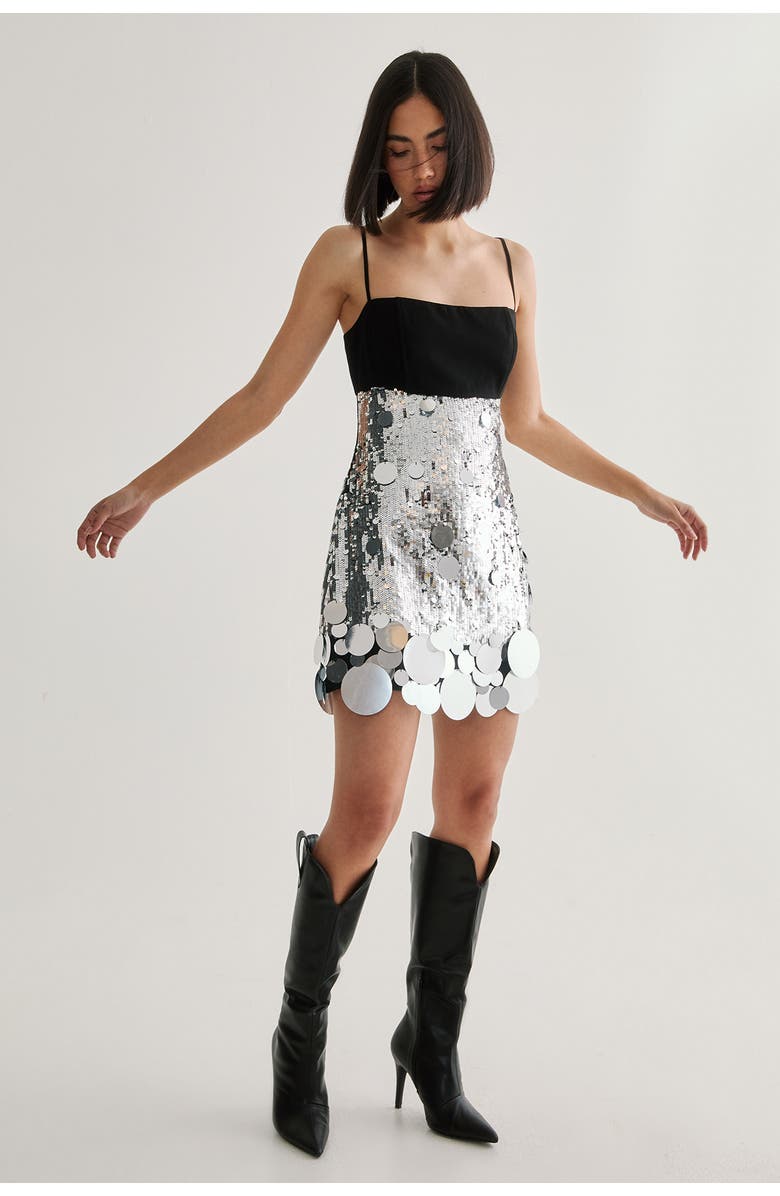NASTY GAL Sequin Disc Hem Sleeveless Mini Dress, Main, color, Silver