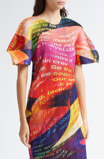 Pleats Please Issey Miyake Voyager Print Pleated Dress Pleats Please Issey Miyake Voyager Print Pleated Dress