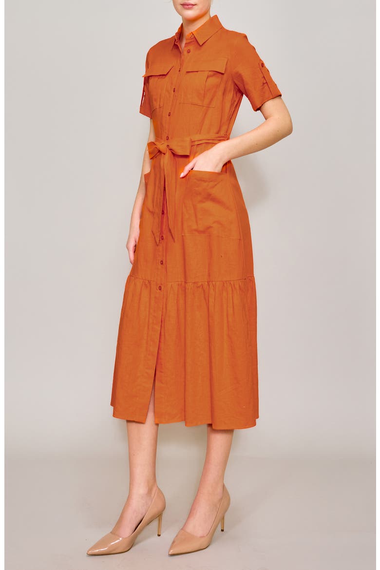 Peplum Hem Cotton Blend Shirtdress, Alternate, color, ORANGE
